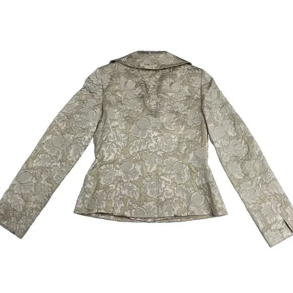 ANN TAYLOR Floral Blazer Top Womens Jacket Size 0 Cream Beige Two Button - Picture 11 of 11